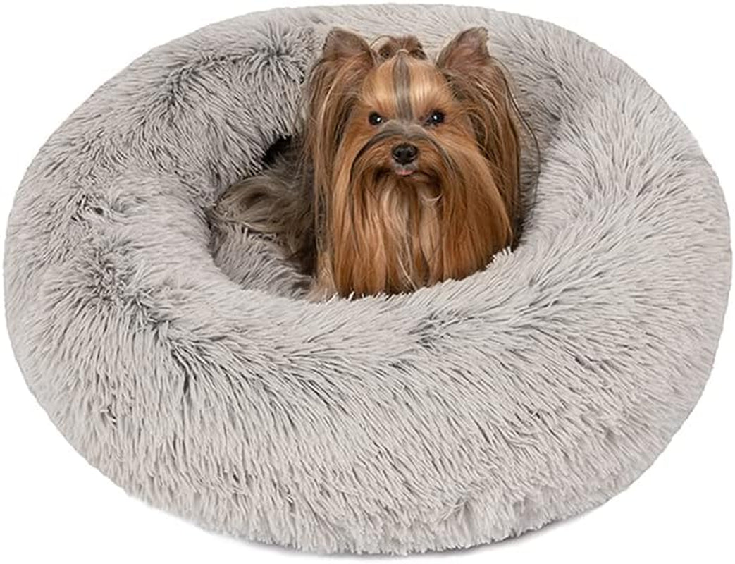 Donut Dog Bed Faux Fur Fluffy Calming Sofa for Small Dogs, Soft & Plush anti Anxiety Pet Couch for Dogs, Machine Washable Coco Pet Bed with Non-Slip Bottom, 23