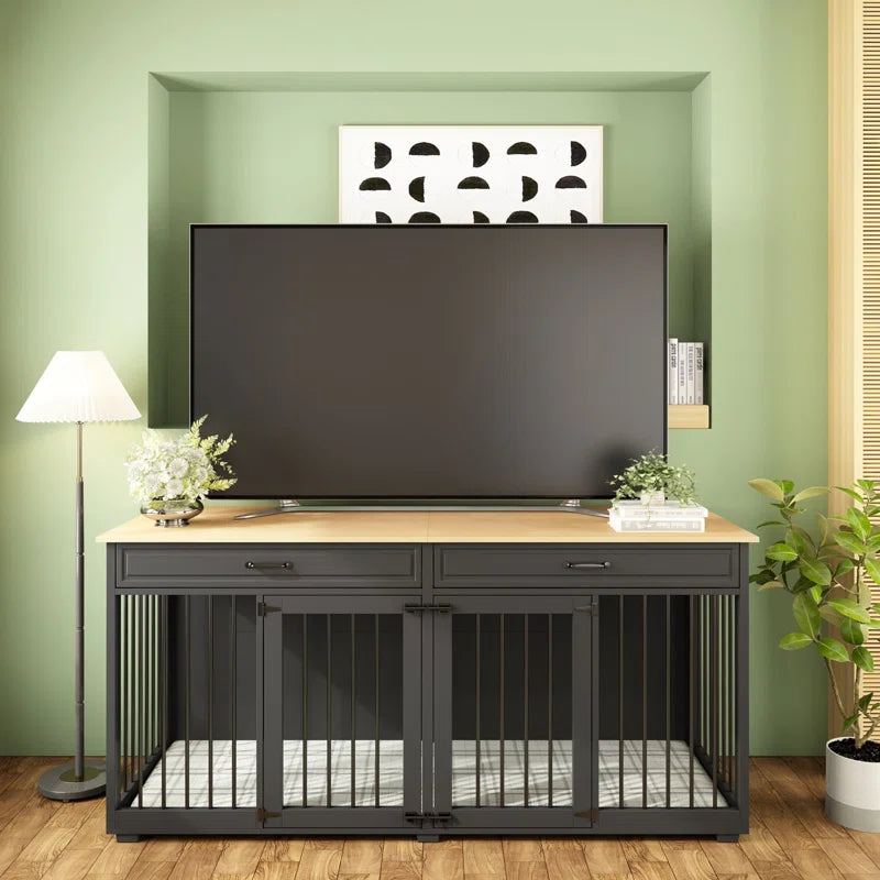 Dorilal Large Dog Crate Furniture with 2 Drawers and Divider
