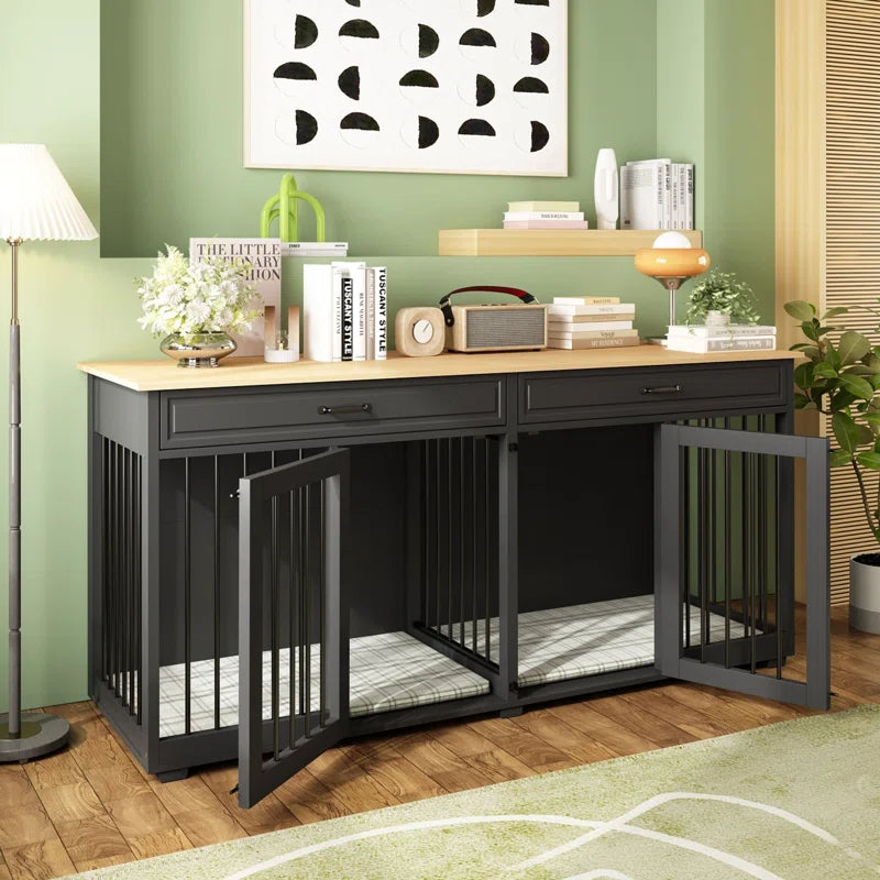 Dorilal Large Dog Crate Furniture with 2 Drawers and Divider