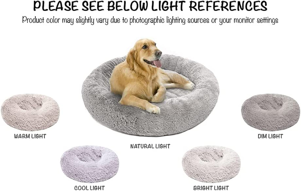 Donut Dog Bed Faux Fur Fluffy Calming Sofa for Small Dogs, Soft & Plush anti Anxiety Pet Couch for Dogs, Machine Washable Coco Pet Bed with Non-Slip Bottom, 23