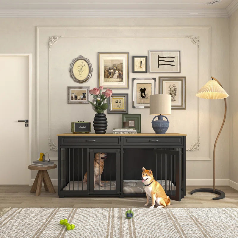 Dorilal Large Dog Crate Furniture with 2 Drawers and Divider