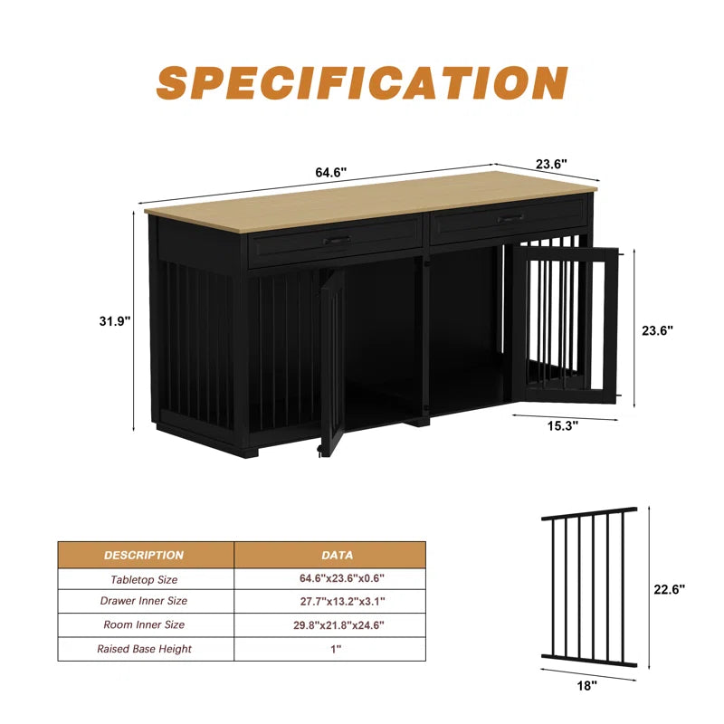 Dorilal Large Dog Crate Furniture with 2 Drawers and Divider
