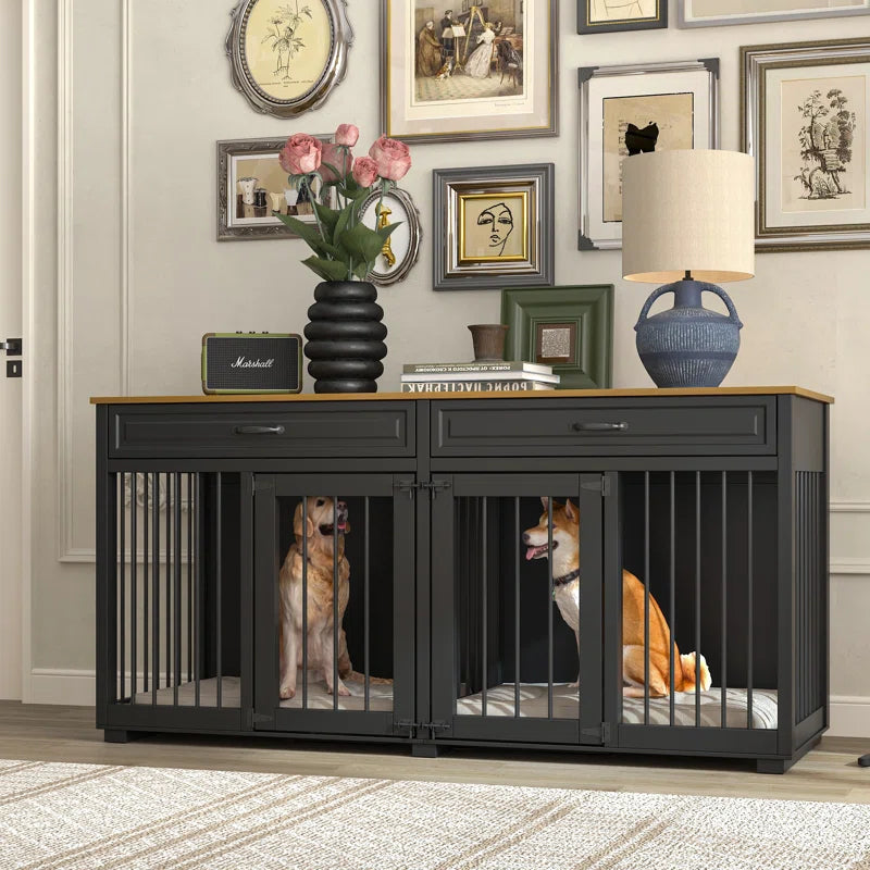 Dorilal Large Dog Crate Furniture with 2 Drawers and Divider