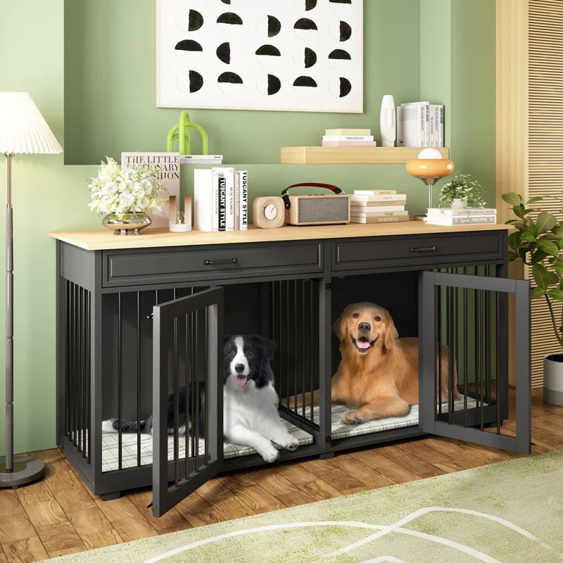 Dorilal Large Dog Crate Furniture with 2 Drawers and Divider
