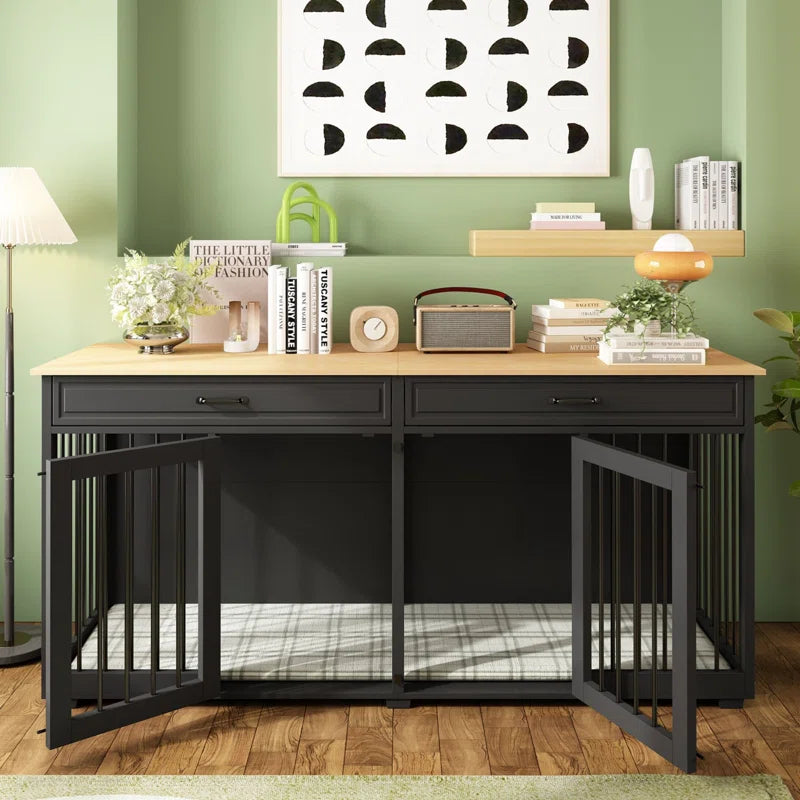 Dorilal Large Dog Crate Furniture with 2 Drawers and Divider