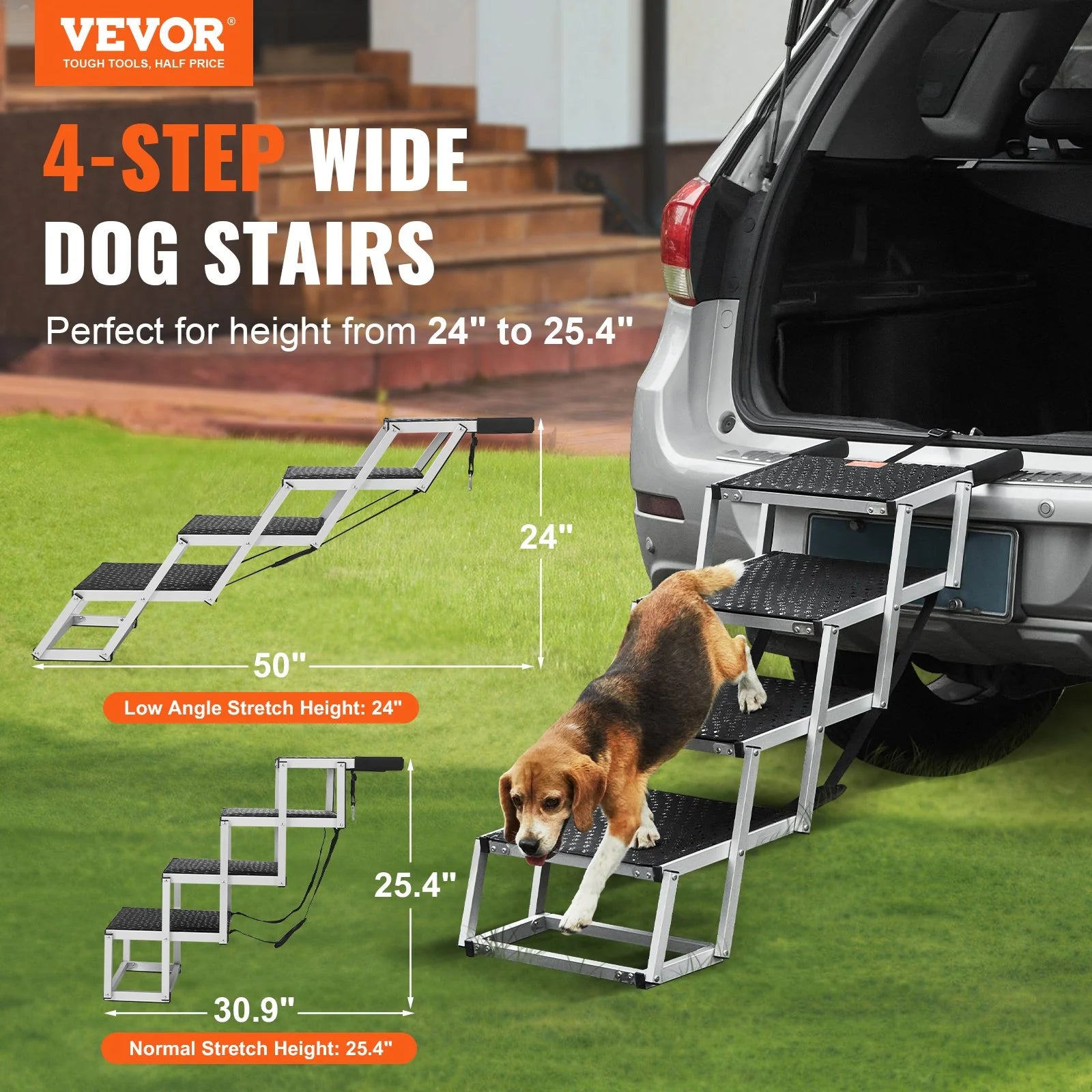 VEVOR Dog Stair for Cars 4-Step Folding Dog Steps Aluminum Loads up to 150 Lbs