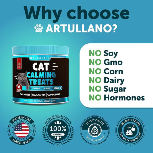 Hemp Cat Calming Treats for Stress & Anxiety Relief Cat & Kittens Melatonin