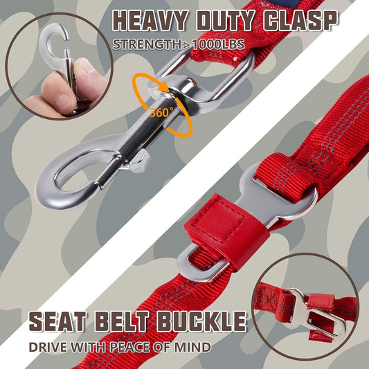 Heavy Duty Bungee Dog Leash for Large Breeds - 6FT with 2 Padded Handles, Shock Absorption, No Pull Training, Red