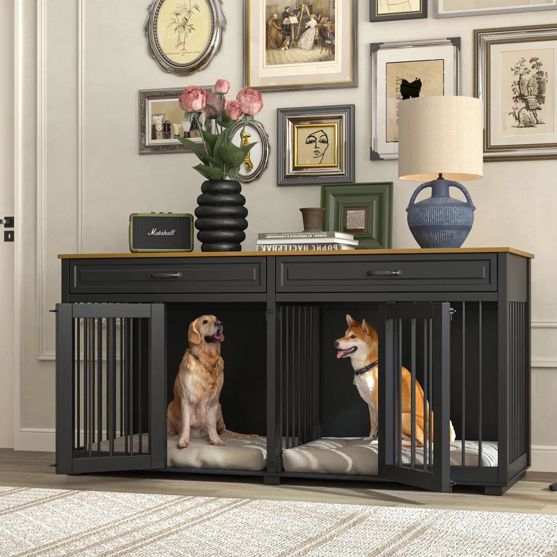 Dorilal Large Dog Crate Furniture with 2 Drawers and Divider