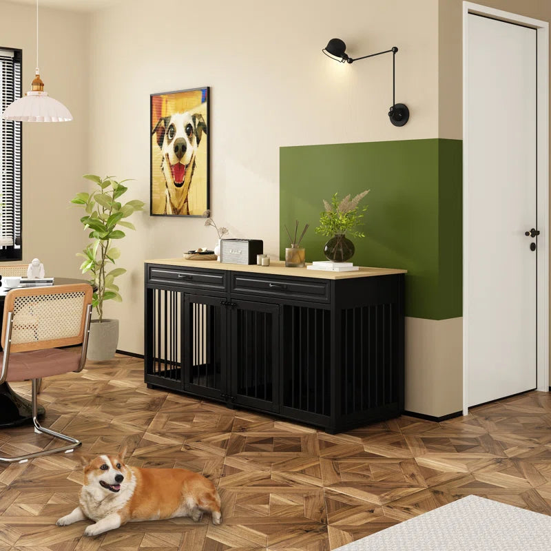 Dorilal Large Dog Crate Furniture with 2 Drawers and Divider