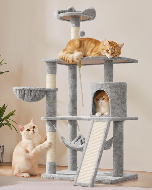 63.5In Multi-Level Cat Tree Tower Condo with Scratching Posts, Platform & Hammock, Cat Activity Center Play Furniture for Kittens, Cats, and Pets