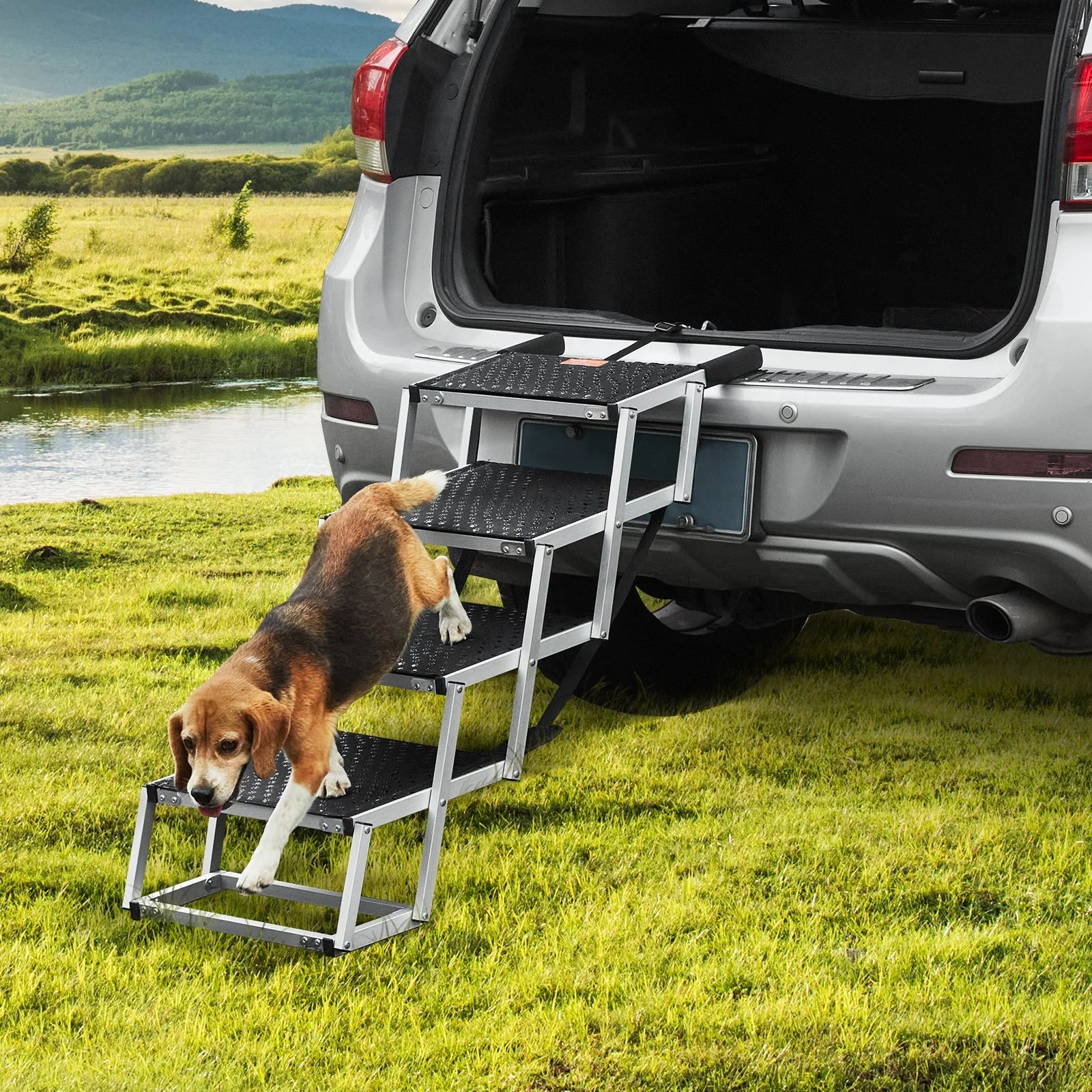 VEVOR Dog Stair for Cars 4-Step Folding Dog Steps Aluminum Loads up to 150 Lbs