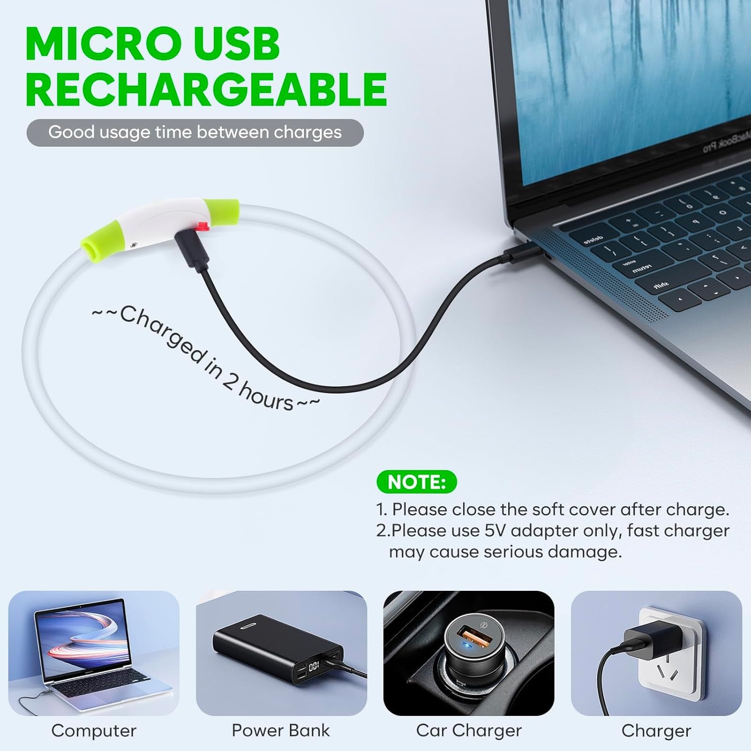 Led Dog Collar - Waterproof Lighted Pet Collar Rechargeable for Night, TPU Cuttable Light up Doggie Collar for Small, Medium, Large Dogs Walking (Green)