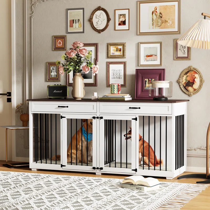 Dorilal Large Dog Crate Furniture with 2 Drawers and Divider