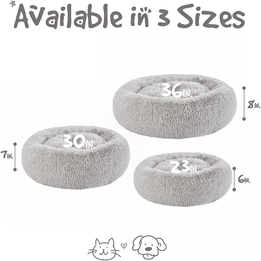 Donut Dog Bed Faux Fur Fluffy Calming Sofa for Small Dogs, Soft & Plush anti Anxiety Pet Couch for Dogs, Machine Washable Coco Pet Bed with Non-Slip Bottom, 23