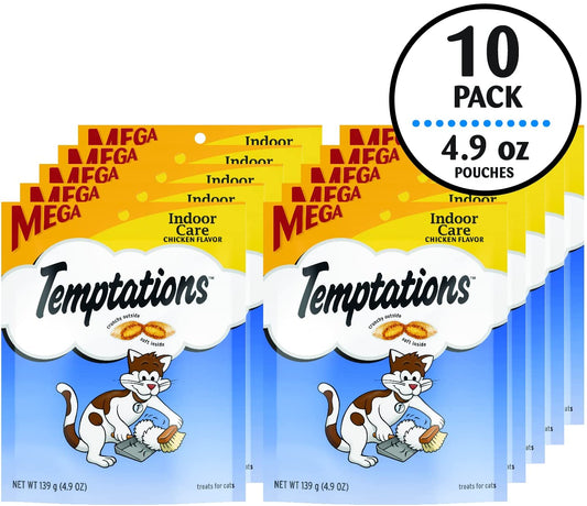 Cat Treats Indoor Care, Classic Crunchy and Soft Cat Treats, Tasty Chicken Flavor, 4.9 Oz. Pouch (Pack of 10)