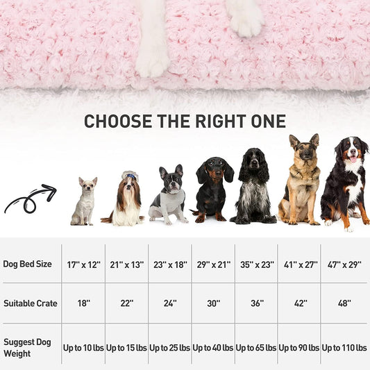 Washable Dog Bed Deluxe Plush Dog Crate Beds Comfy Kennel Pad Anti-Slip Pet Sleeping Mat for Large, Jumbo, Medium, Small Dogs Breeds, 29" X 21", Pink